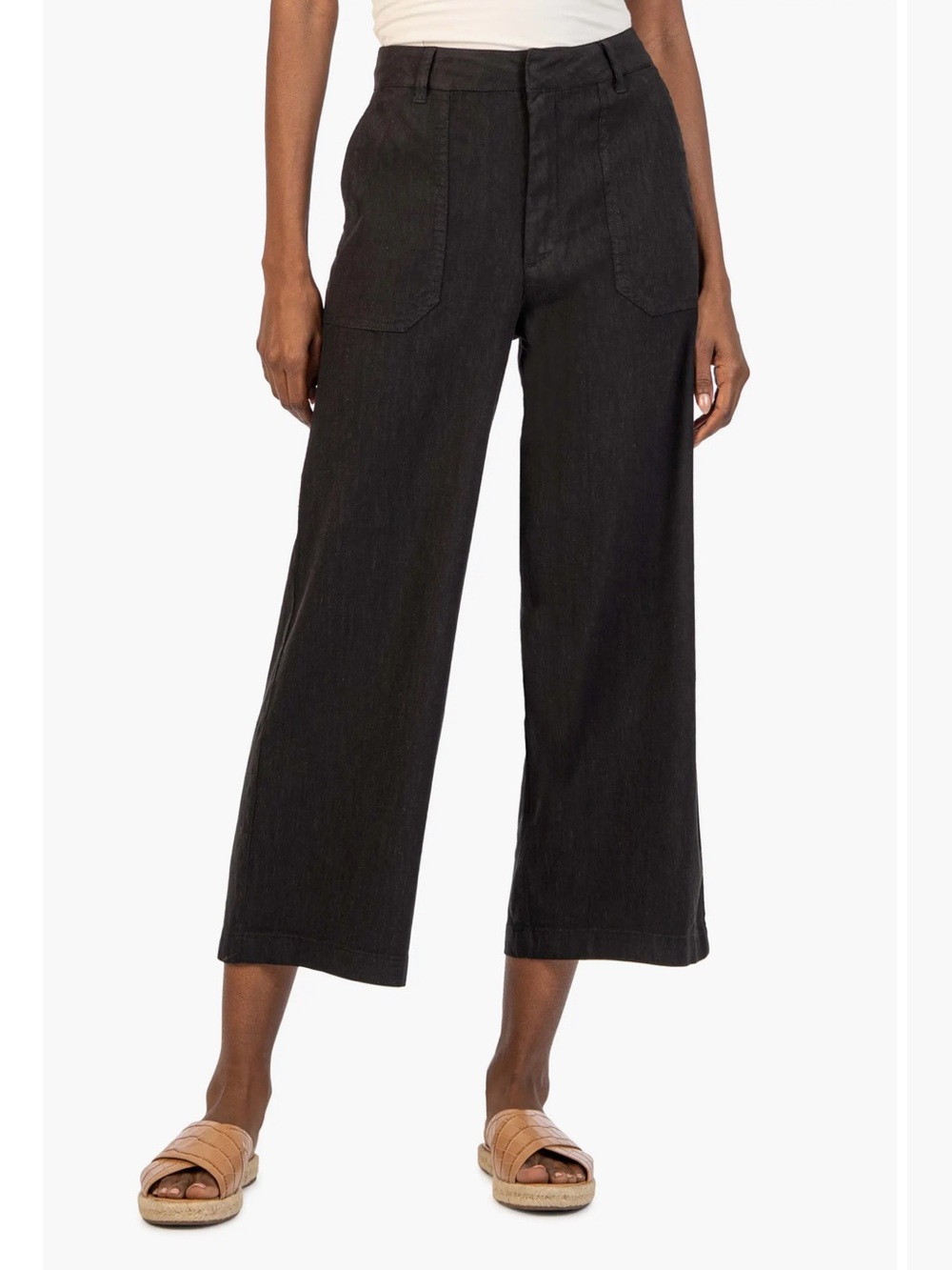 Kut from the Kloth Topaz Wide Leg High Rise Cotton LinenPatch Pkts  Sz 12